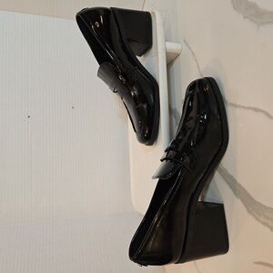 Marc Fisher Kchris Faux Patent Leather Chunky Heel Slip On Black Loafers